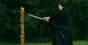 un homme qui coupe un tameshigiri